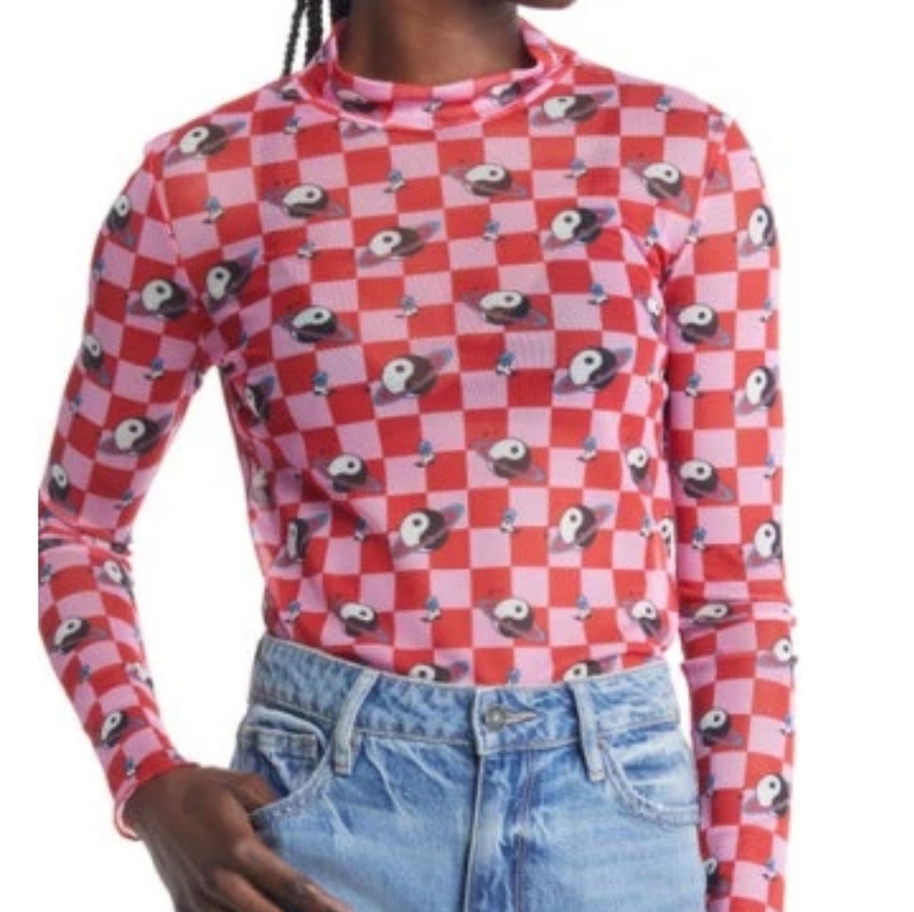 Dressed in Lala mockneck mesh top in Cosmic Cowgirl size L